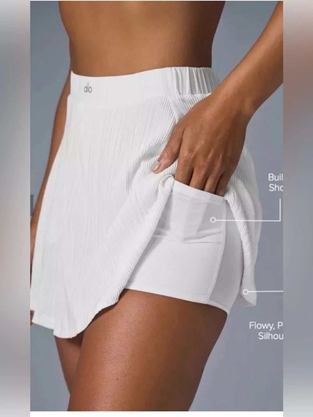 ALO Yoga Women's White micro plisse tennis skirt XS